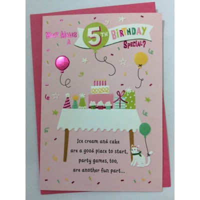 Card Birthday Child 5th Girl