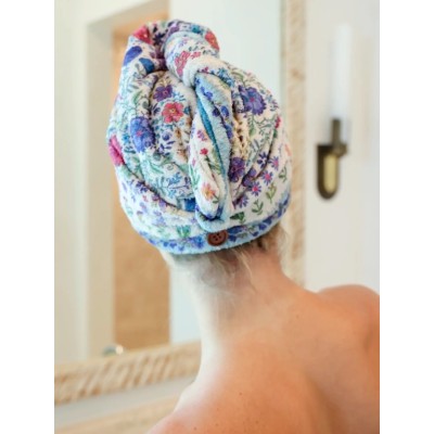 Hair Towel Wrap Dusty Blue Flower