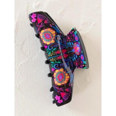Everyday Hair Claw Black Folk Flower
