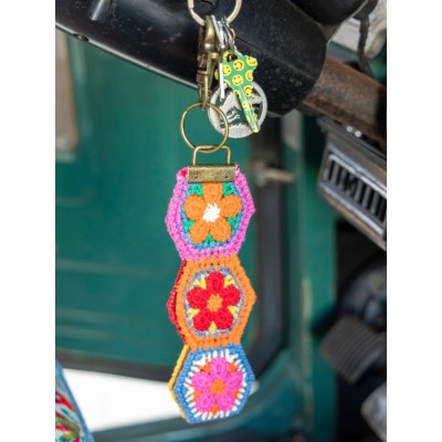 Key Fob Crochet Orange Floral