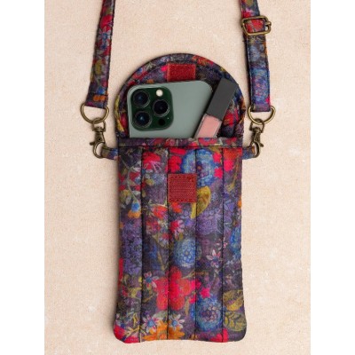 Puffy Phone Pouch Dark Floral Garden