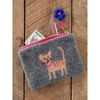 Intarsia Sweater Pouch Charcoal Cat