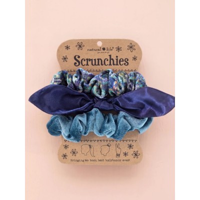 Mixed Print Bow Scrunchie Set Blue