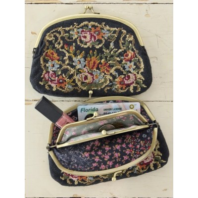 Double Kisslock Coin Purse Black Floral