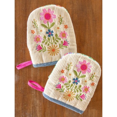Embroidered Mini Oven Mitt Set Cream