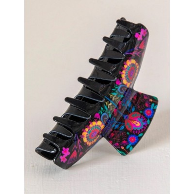 Everyday Hair Claw Black Folk Flower