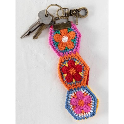 Key Fob Crochet Orange Floral