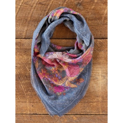 Boho Bandana Scarf English Garden Charcoal