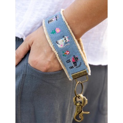 Key Fob Embroidered Denim Cat