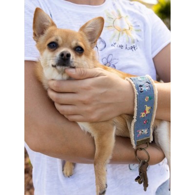 Key Fob Embroidered Denim Dog