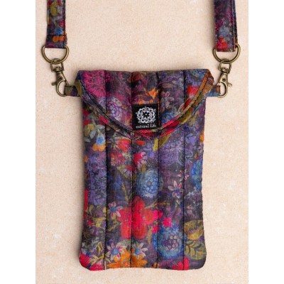 Puffy Phone Pouch Dark Floral Garden