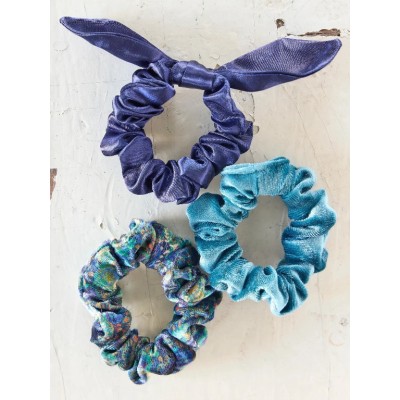Mixed Print Bow Scrunchie Set Blue