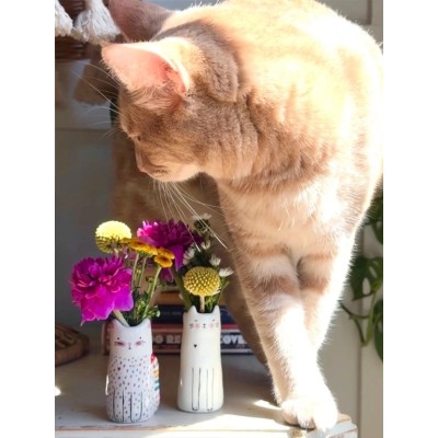 Cutest Little Bud Vase Grey Cat