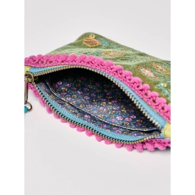 ID Pouch Olive Folk Flower
