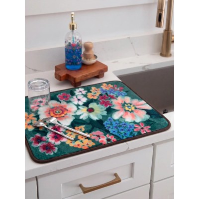 Reversible Drying Mat Green Floral